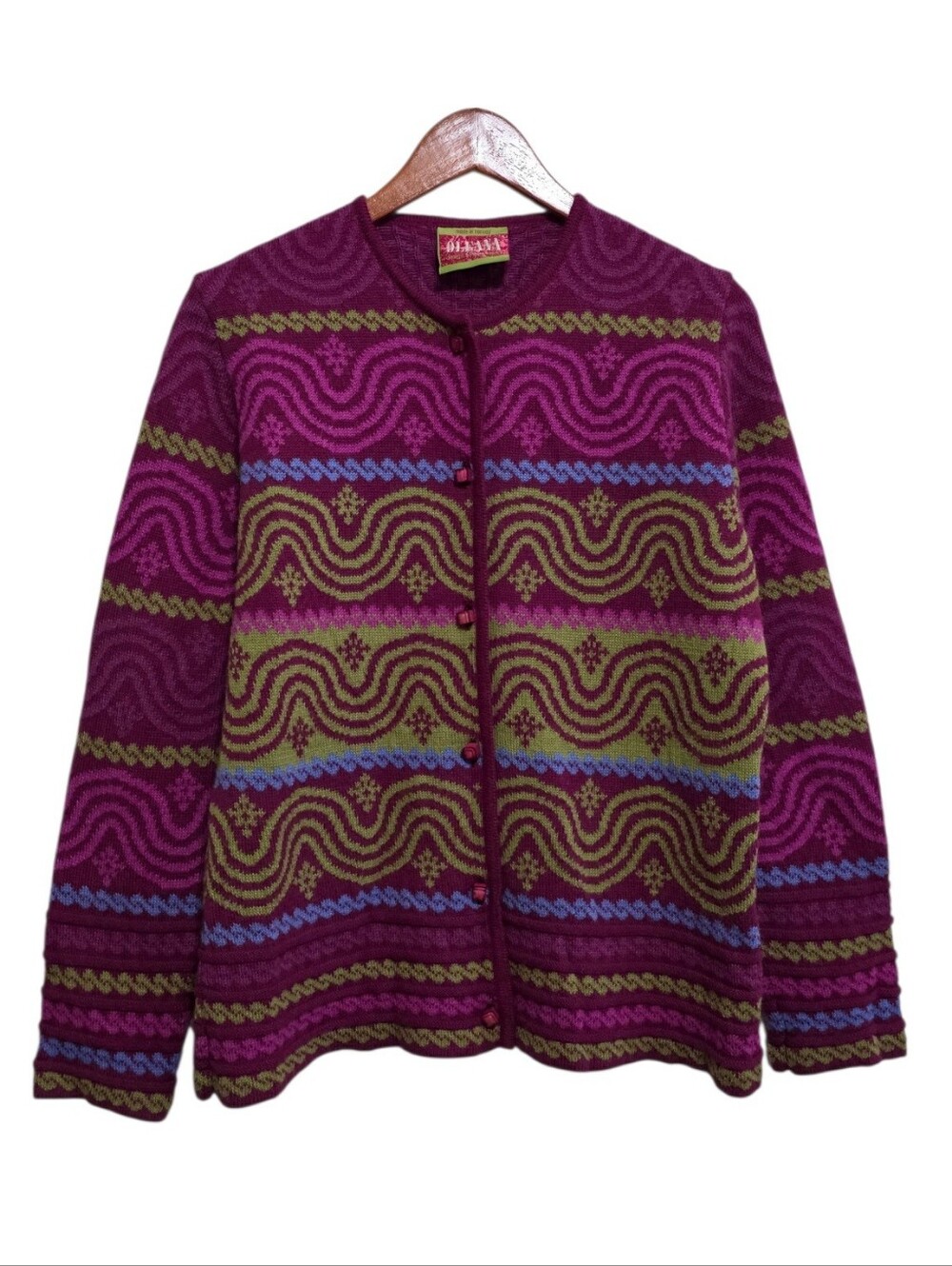 Oleana Alpaca Cardigan in Wavy Knit Size Large